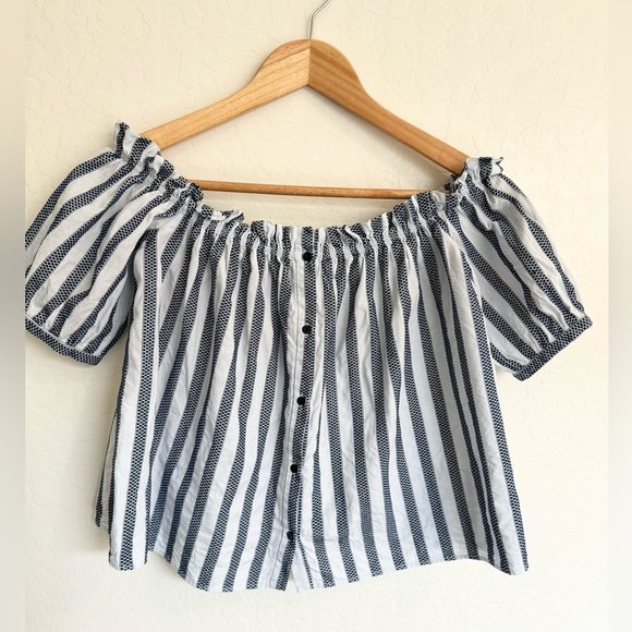 Zara Trafaluc Collection Striped Off Shoulder Top button front Size Small - Picture 1 of 5